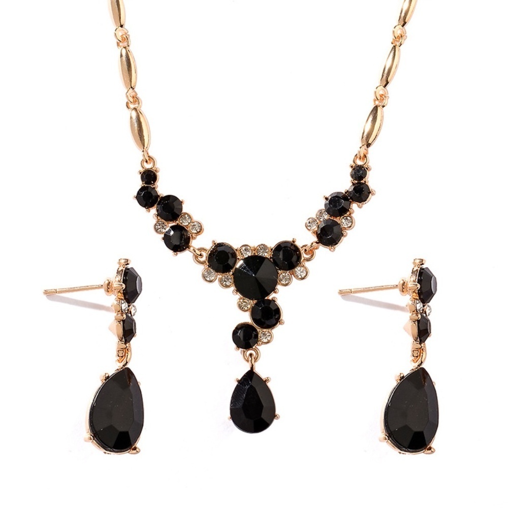 *ELIANA* 3-Pc Black x Gold Fashion Jewelry Set